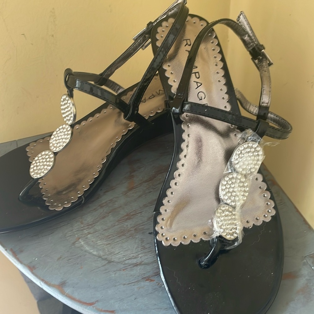 💕Rampage Daffy New Black Patent & Silver Sandal size 7